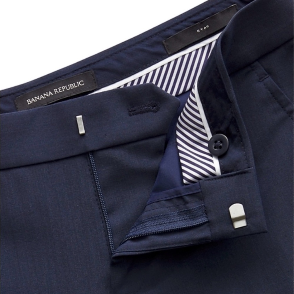 Banana Republic Ryan Double Weave Ankle Pants 14S Blue Stretch Career Work NWOT